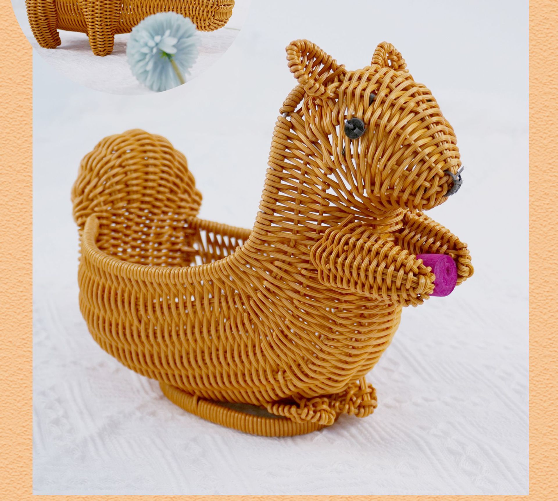 编织可爱动物造型藤编收纳篮桌面整理零食水果篮家用干果收纳篮子