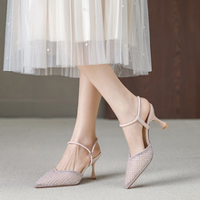 包头水钻粉色凉鞋女春季新款尖头高跟鞋细跟仙女风单鞋B868-ES79