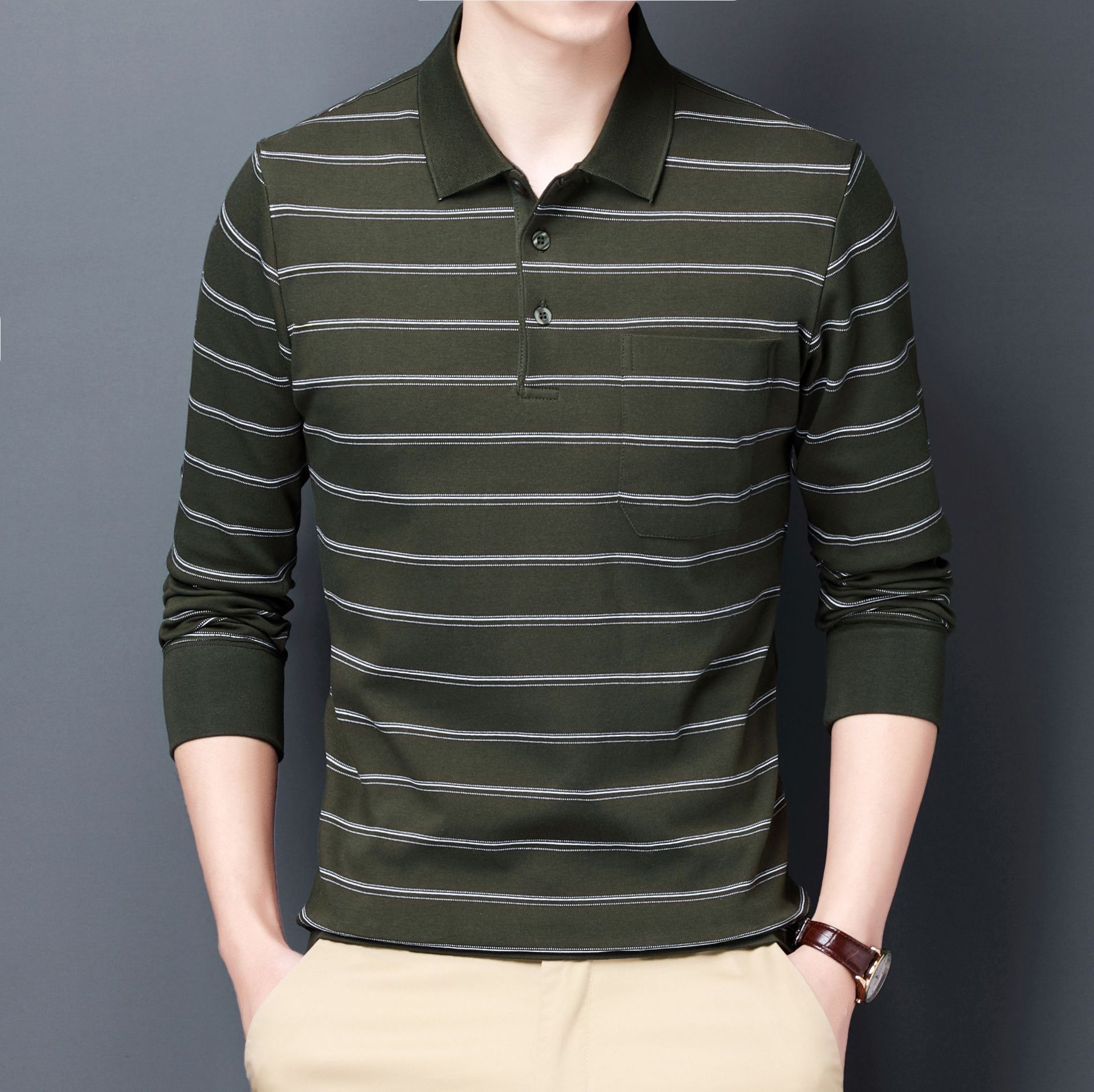 纯棉长袖立领t恤