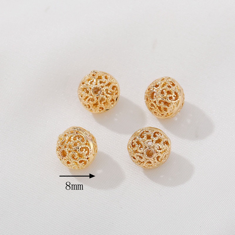 14K Gilded Carved Flower Hollow Ball Spacer Beads DIY Batch Flower Bracelet Pearl Bracelet Necklace round Beads Material Jewelry Accessories