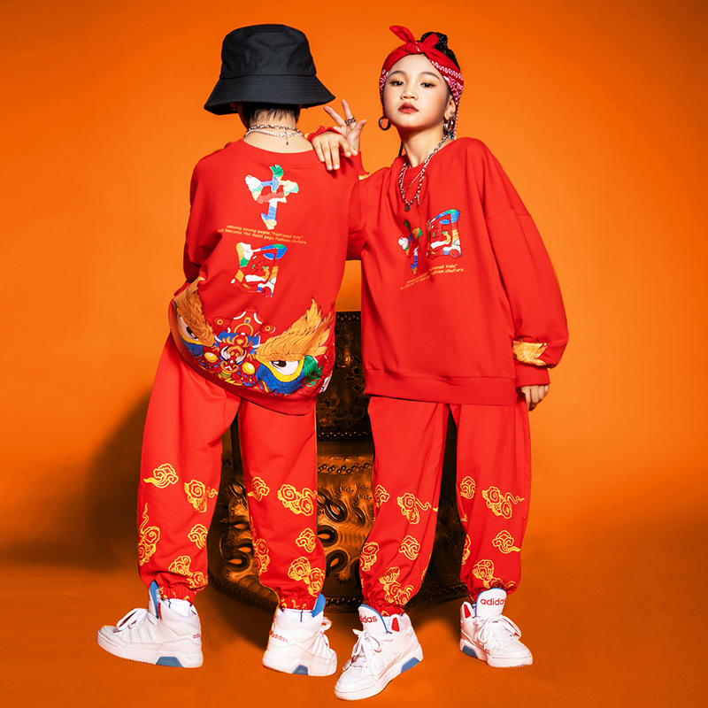 街舞儿童潮服少儿新年hiphop中国风服装男童嘻哈国潮架子鼓演出服