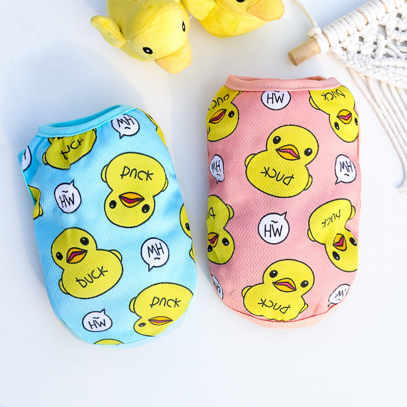 Clearance Spring/Summer Dog Pet Cat Clothing Clothing Big Yellow Duck Vest Mesh Transparent Manufacturers Selling Pet Supplies