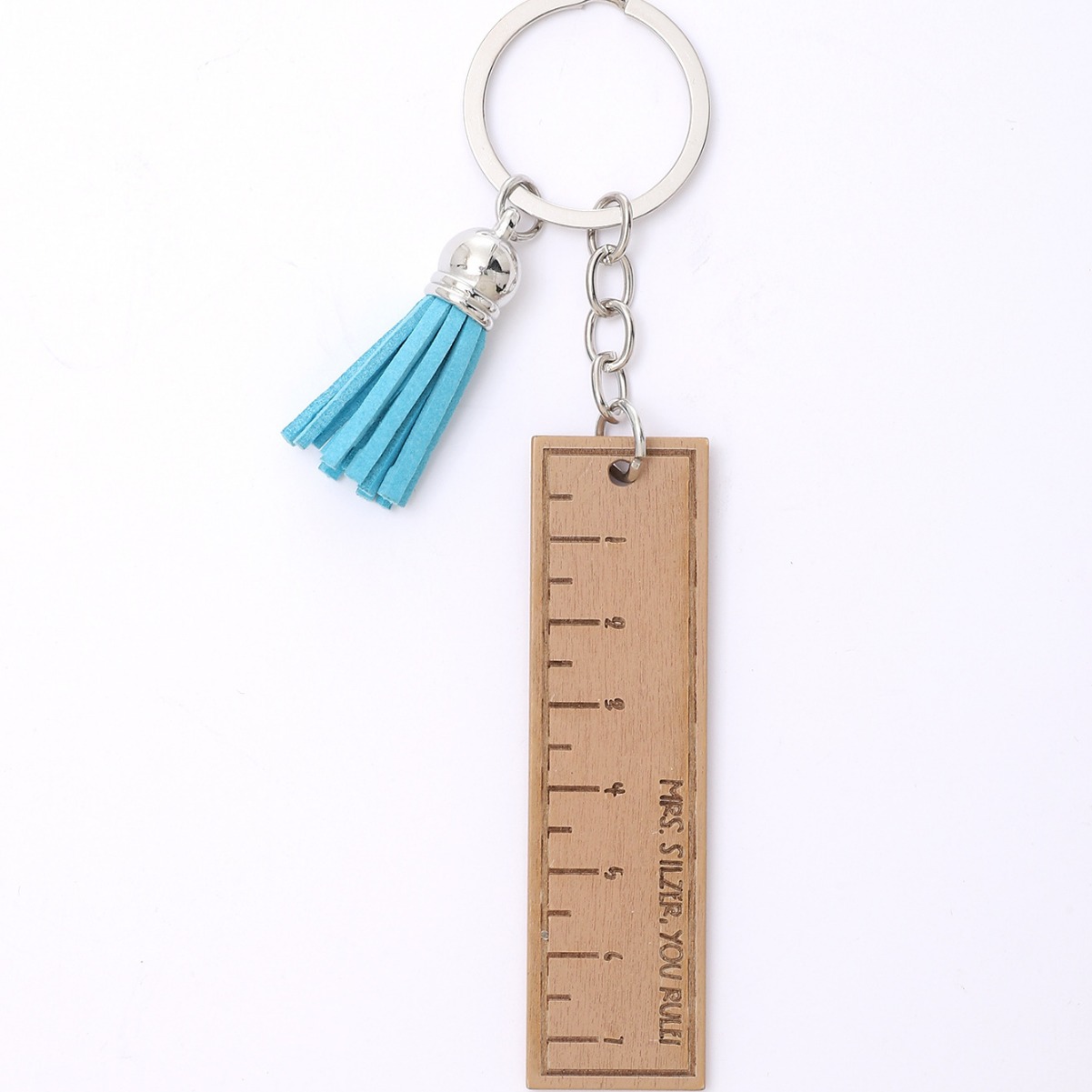 Cross-Border Blue Tassel Measure Gauge Keychain Wooden Accessory Bag Ornaments Automobile Hanging Ornament Factory Wholesale Amazon