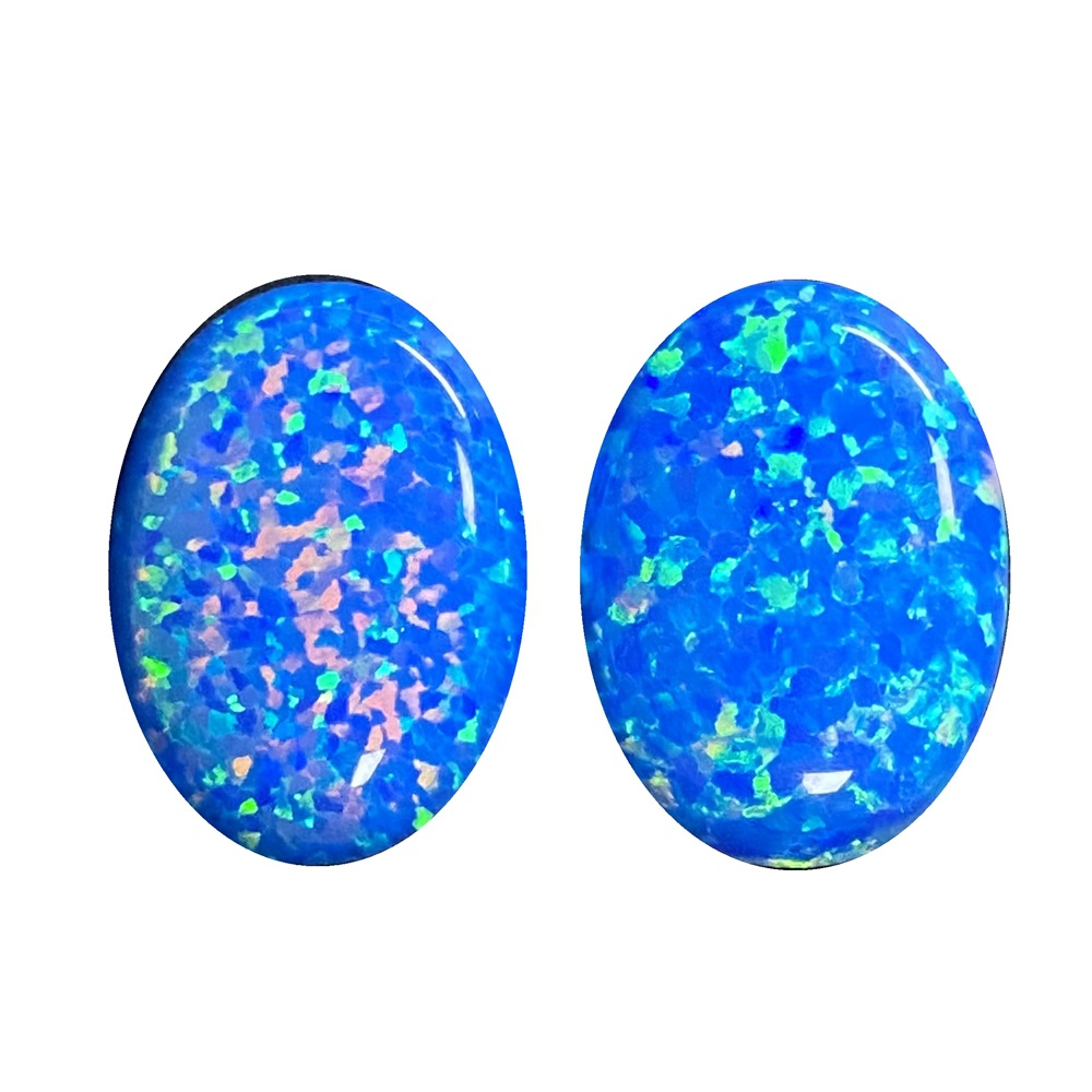 现货批发蛋形欧泊石合成澳宝椭圆形平底戒面深蓝色op05蛋白石素面