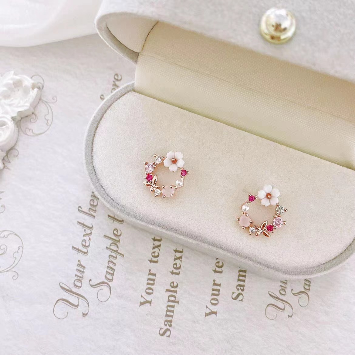 Earrings Sterling Silver Women's Elegant Korean Simple Personalized All-Match Flower Earrings Indie Ear Jewelry Anti-Allergy Niche