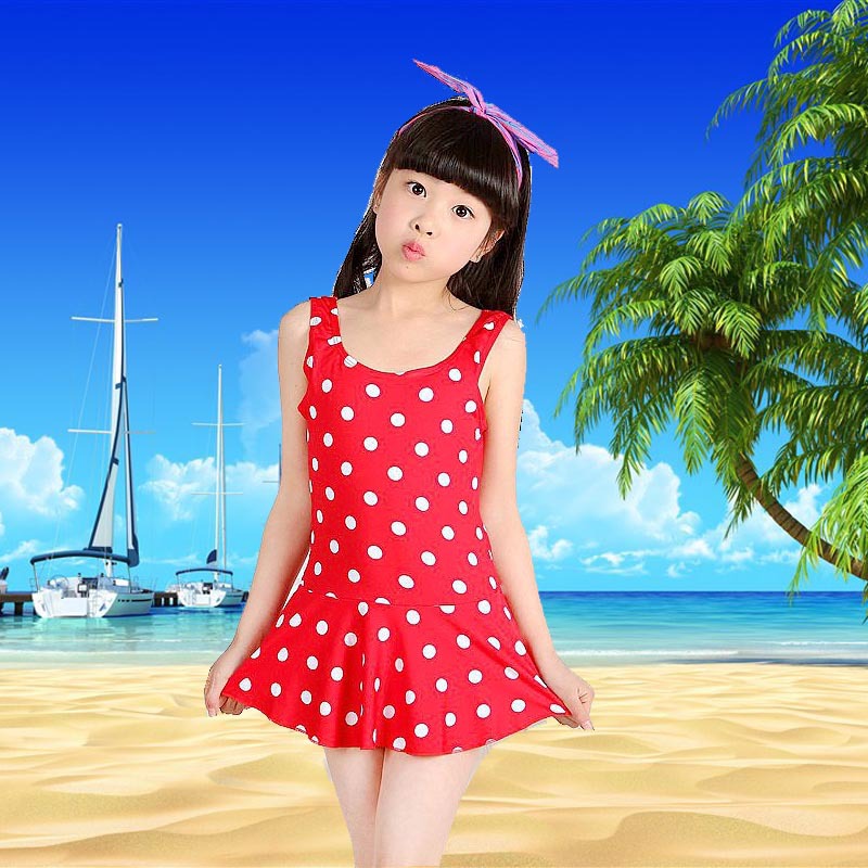 Children's Swimwear Girl's Swimsuit One-Piece Princess Dress Style Cute Korean Girl Children Teens Babies Hot Spring Swimsuit