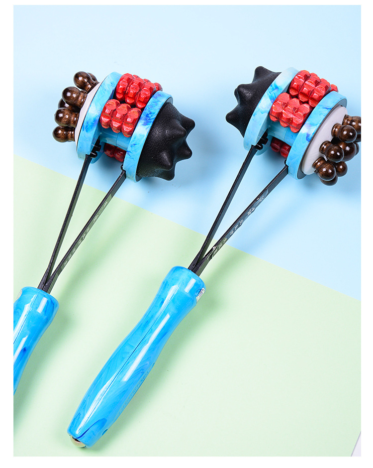 许诺多功能机械式手持滚轮按摩捶实木高弹性按摩锤敲打肩颈捶背