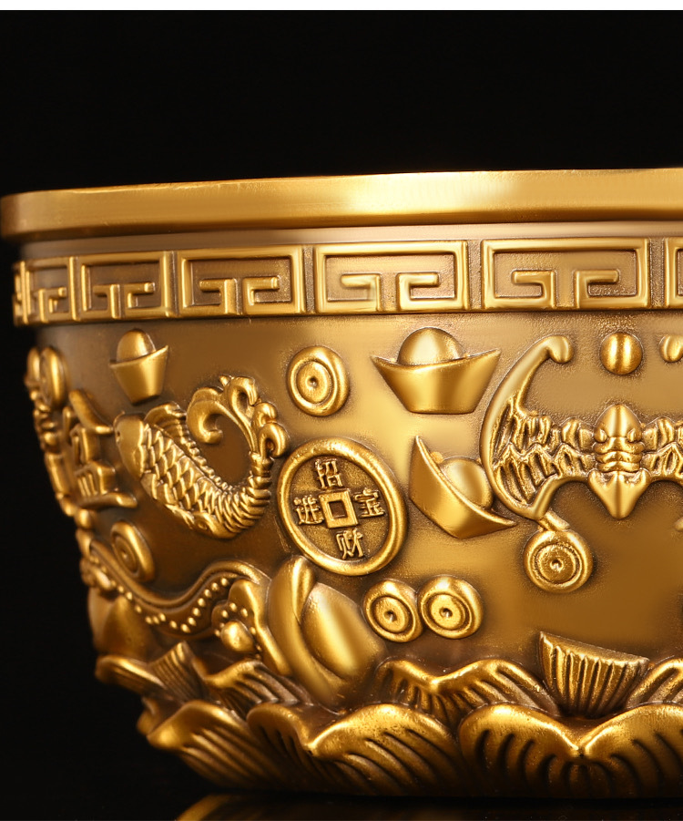 加厚黄铜聚宝盆大号一碗金居家用客厅店铺玄关摆件招财缸装饰品