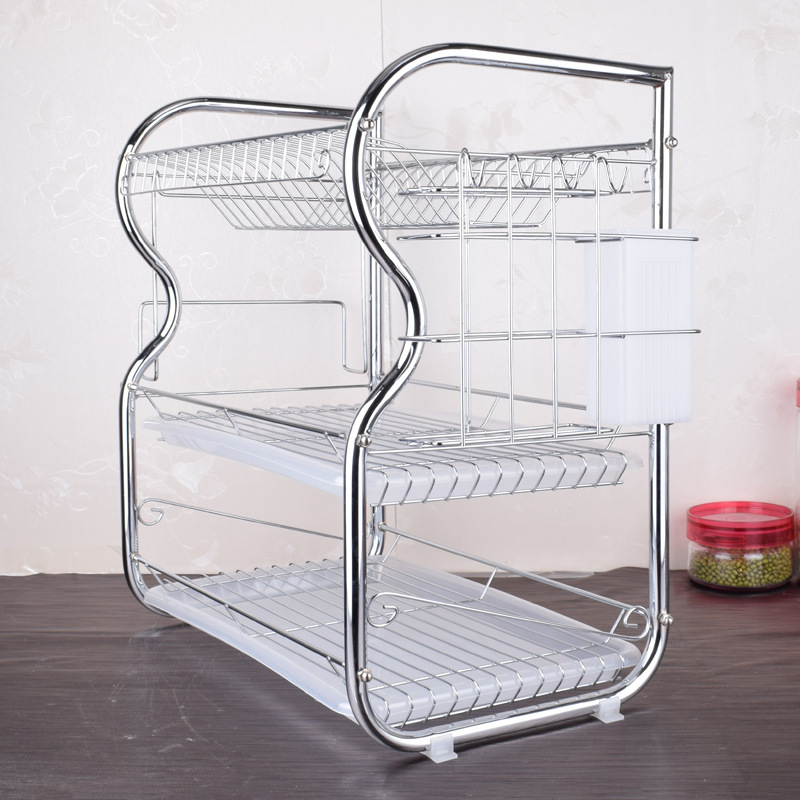 Three-Layer Thickened Dish Rack Kitchen Storage Rack Storage Rack Bowl Rack Plate Storage Knife Rack Chopping Board Rack Factory Wholesale