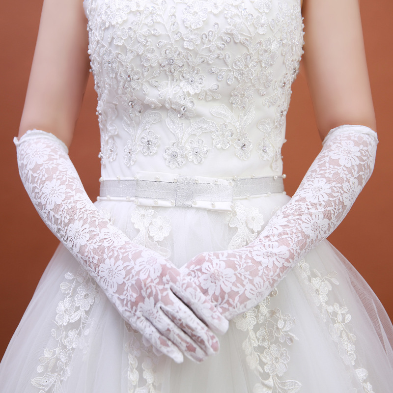 新娘手套蕾丝红色白色结婚手套婚庆婚礼婚纱手套短款长款缎面手套