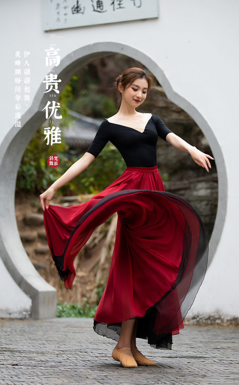 菲梵舞后性感网纱拼接名族古典舞演出服上衣现代中国舞机训练功服