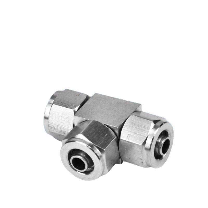 304/316不锈钢快拧三通锁母式pu管尼龙管三通软管气管快速接头