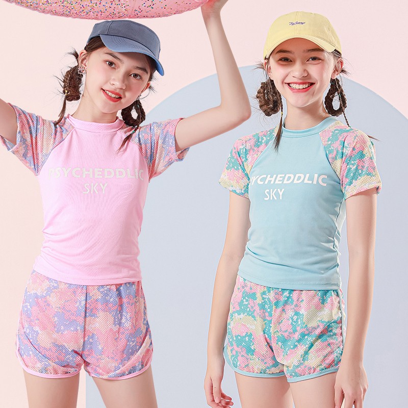 儿童泳衣分体平角裙式中大童3-11岁专业训练游泳衣两件套运动泳装