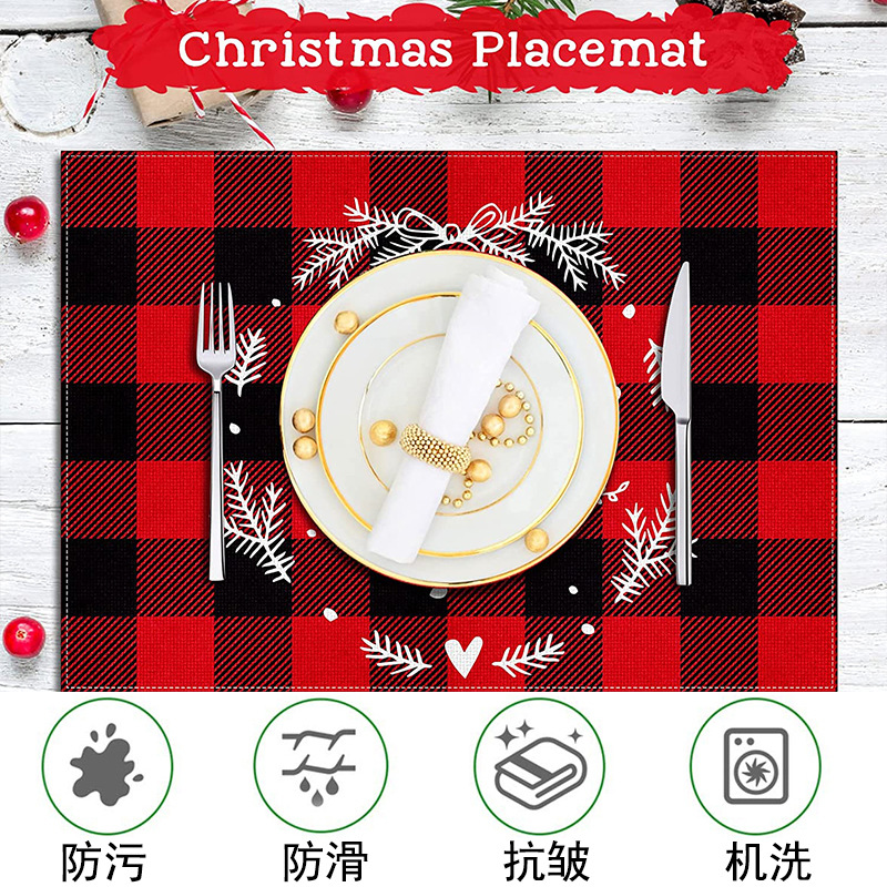 Christmas Placemat Nordic Style English Letter Napkin Western Restaurant Tablecloth Single Layer Linen Heat Proof Mat Dining Table Cushion