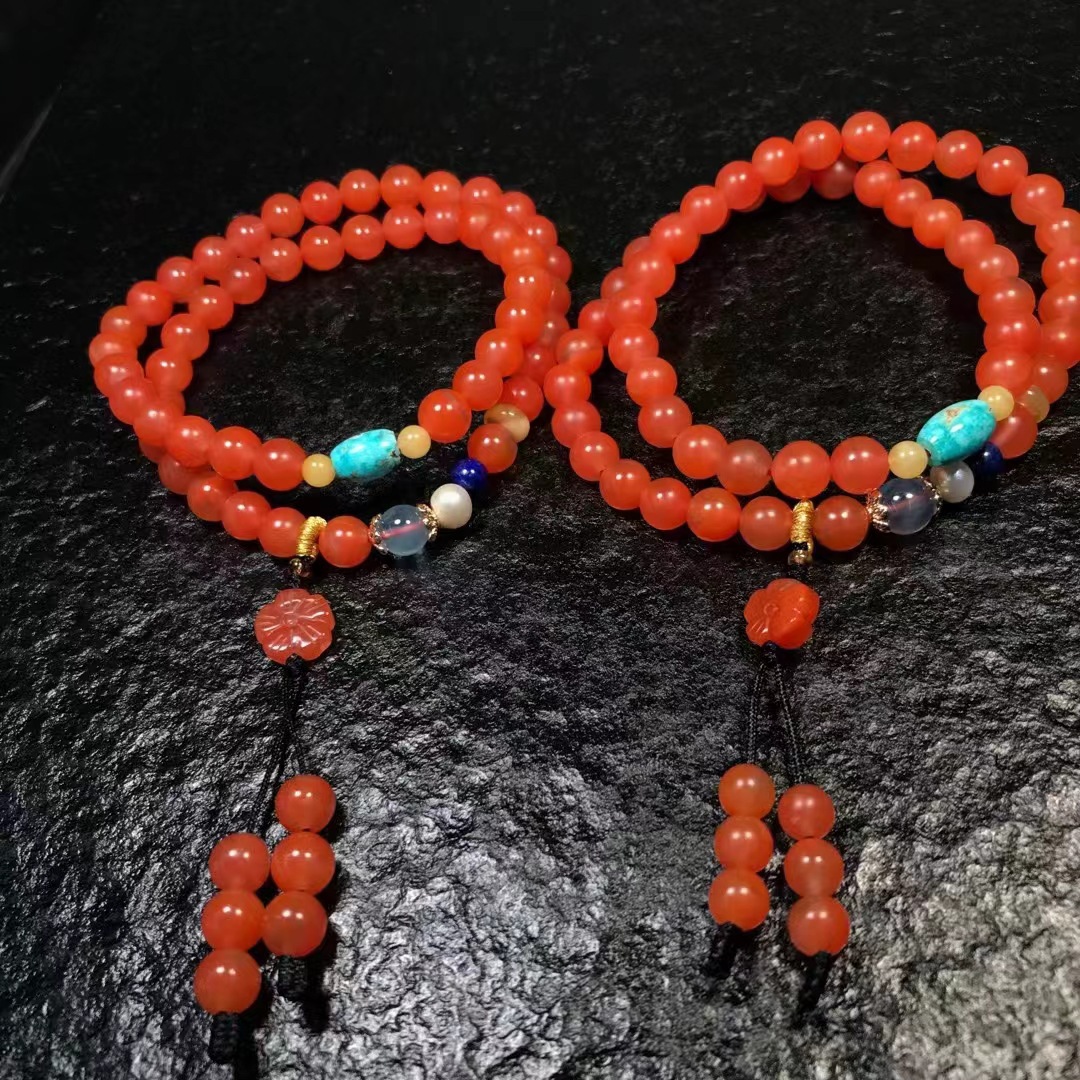 天然保山南红手串2圈手链直径7.