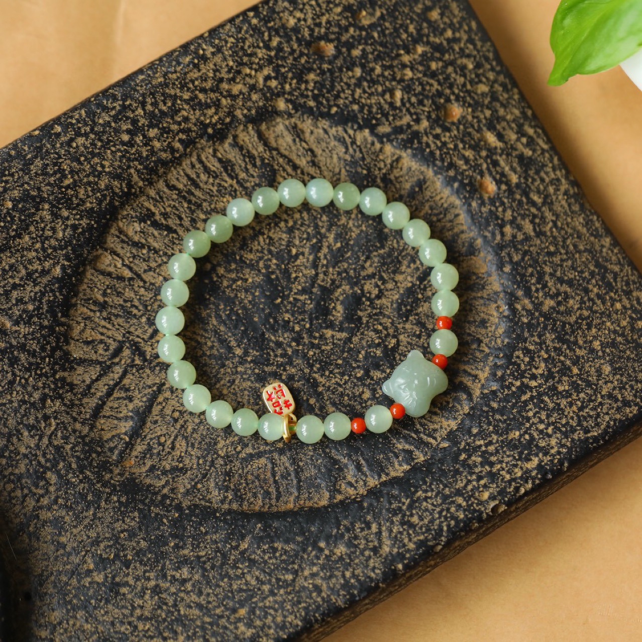 莲花手链女款6mm单圈和田玉青白玉手串晴水绿色两世欢小清新饰品