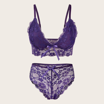 欧美跨境电商蕾丝透视网纱情趣内衣三角裤套装紫兰色诱惑情趣衣服