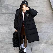 2023冬季韩剧女学生黑色棉服连帽过膝中长款羽绒棉衣加厚棉袄外套