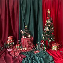 背景布 摄影圣诞复古装饰拍照墨绿酒红大红网红挂墙直播间道具