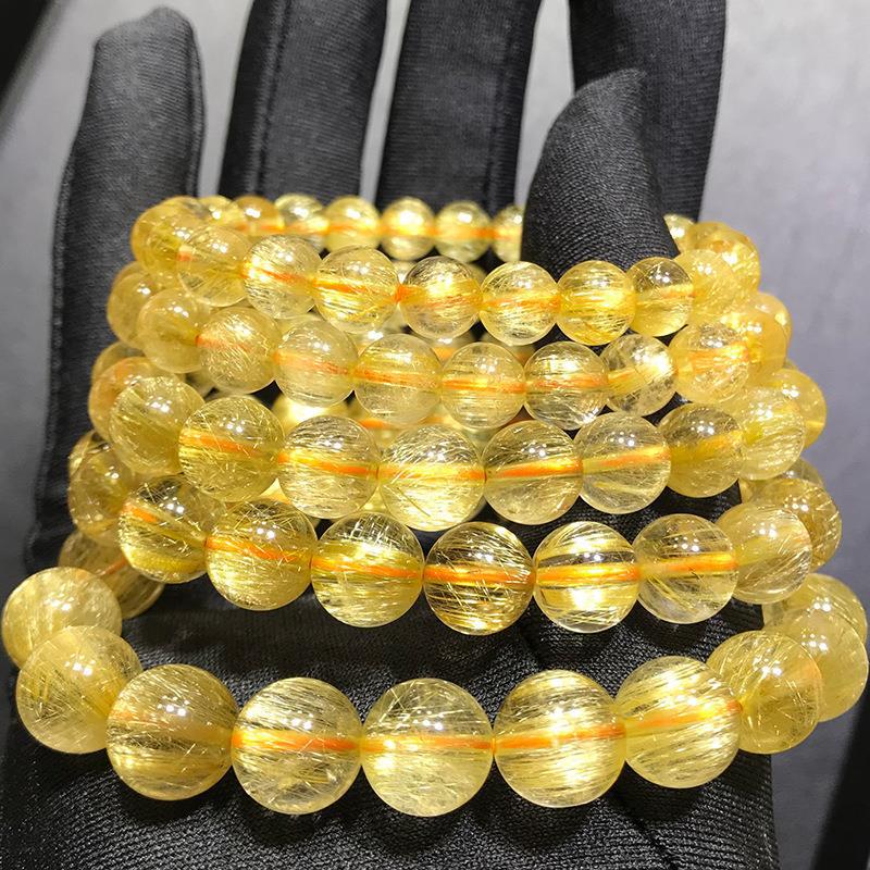 Hair Crystal Bracelet Natural Brazil Old Mine Gold Rutilated Quartz Bracelet Men's and Women's Fashion Rutile Full Dense Hair Crystal Yellow Hair Crystal