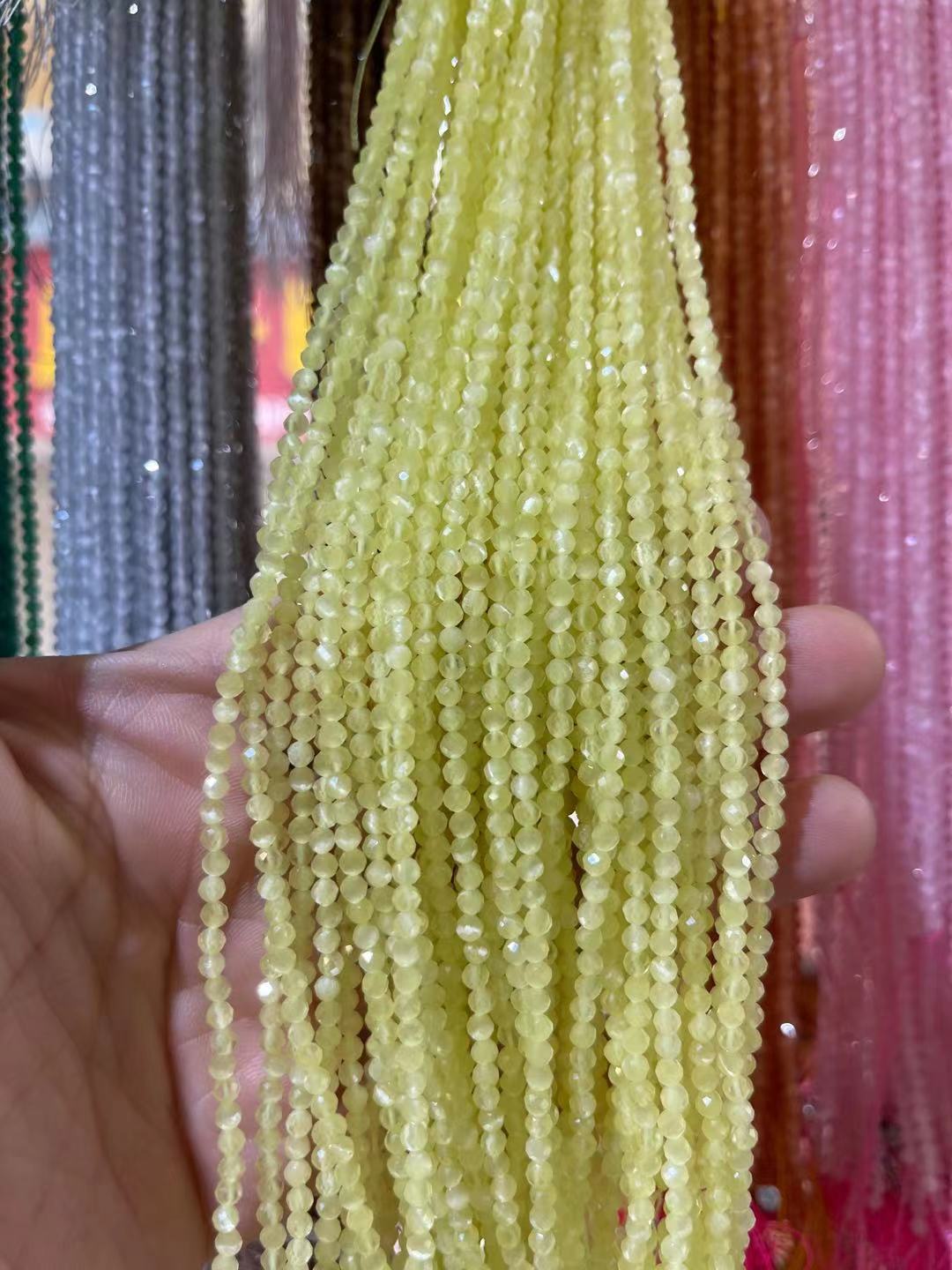 天然水晶 2mm 桔彩色渐变色猫眼切 刻面散珠切角足球面