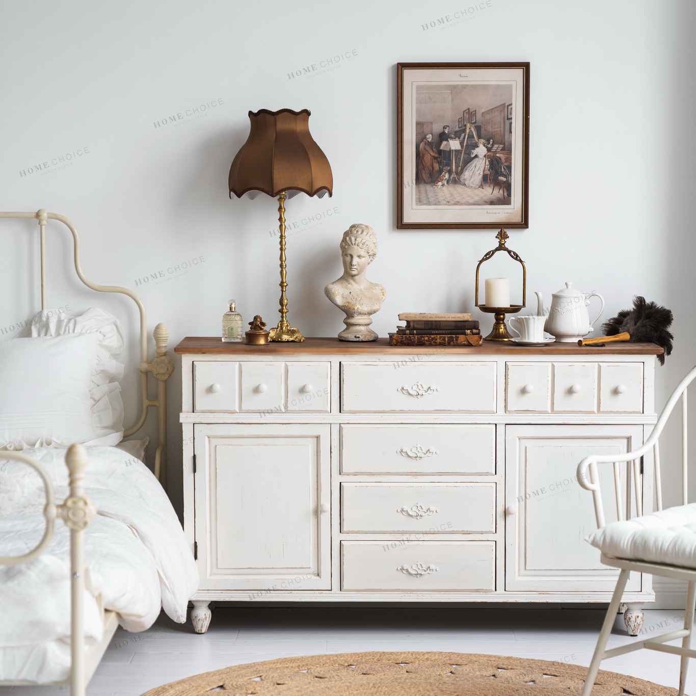 livingplus美式乡村实木餐边柜白色田园风地中海复古玄关储物柜