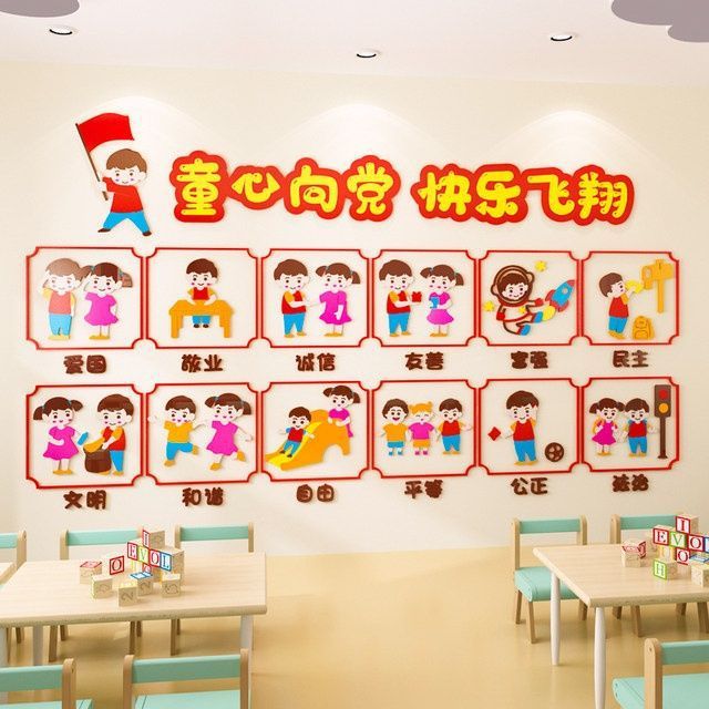 幼儿园建党节墙饰社会主义核心价值观墙贴3童心向党环创主题装
