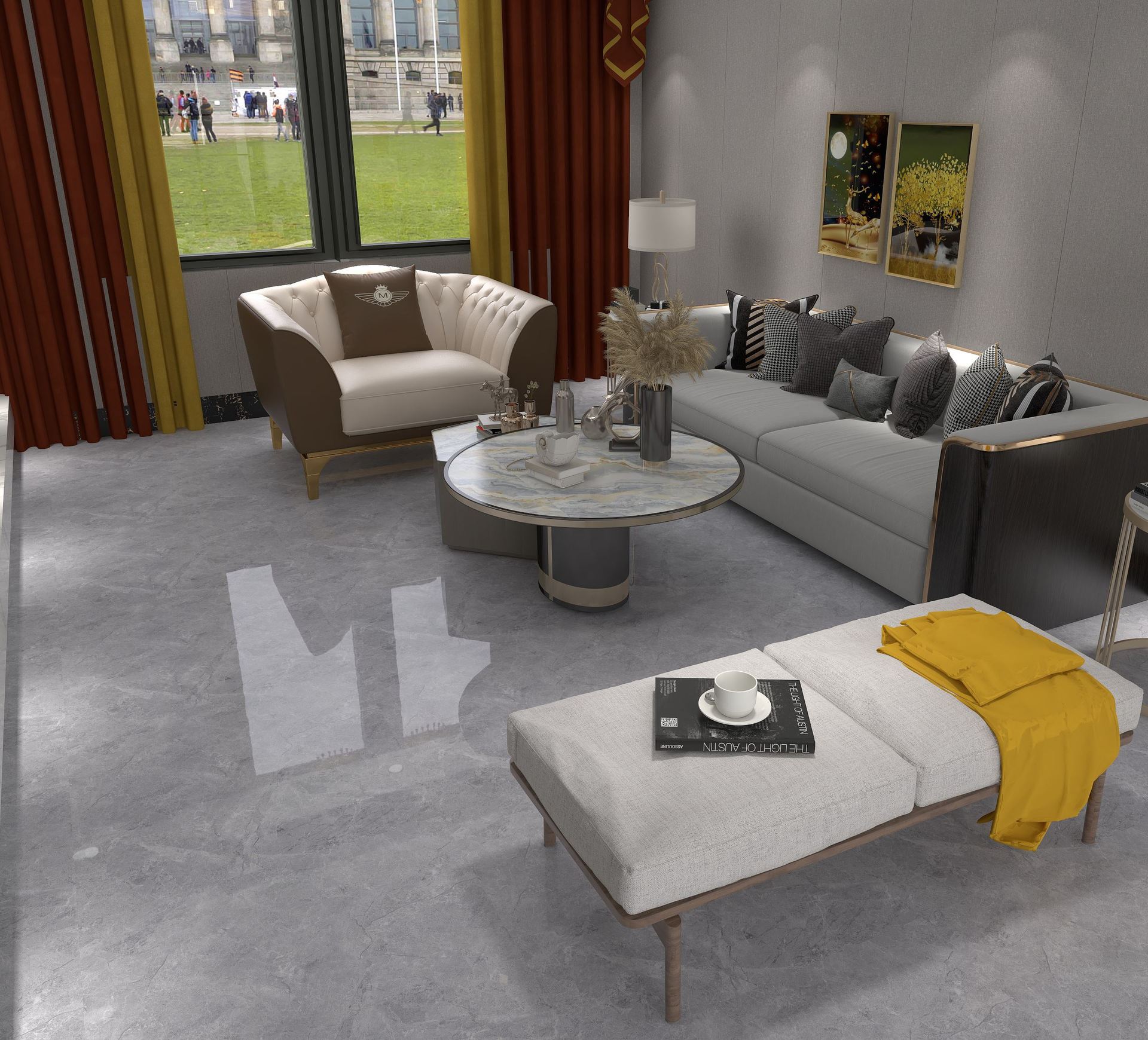 佛山瓷砖客厅卧室地砖800x800灰色连纹通体大理石工程抛釉地板砖