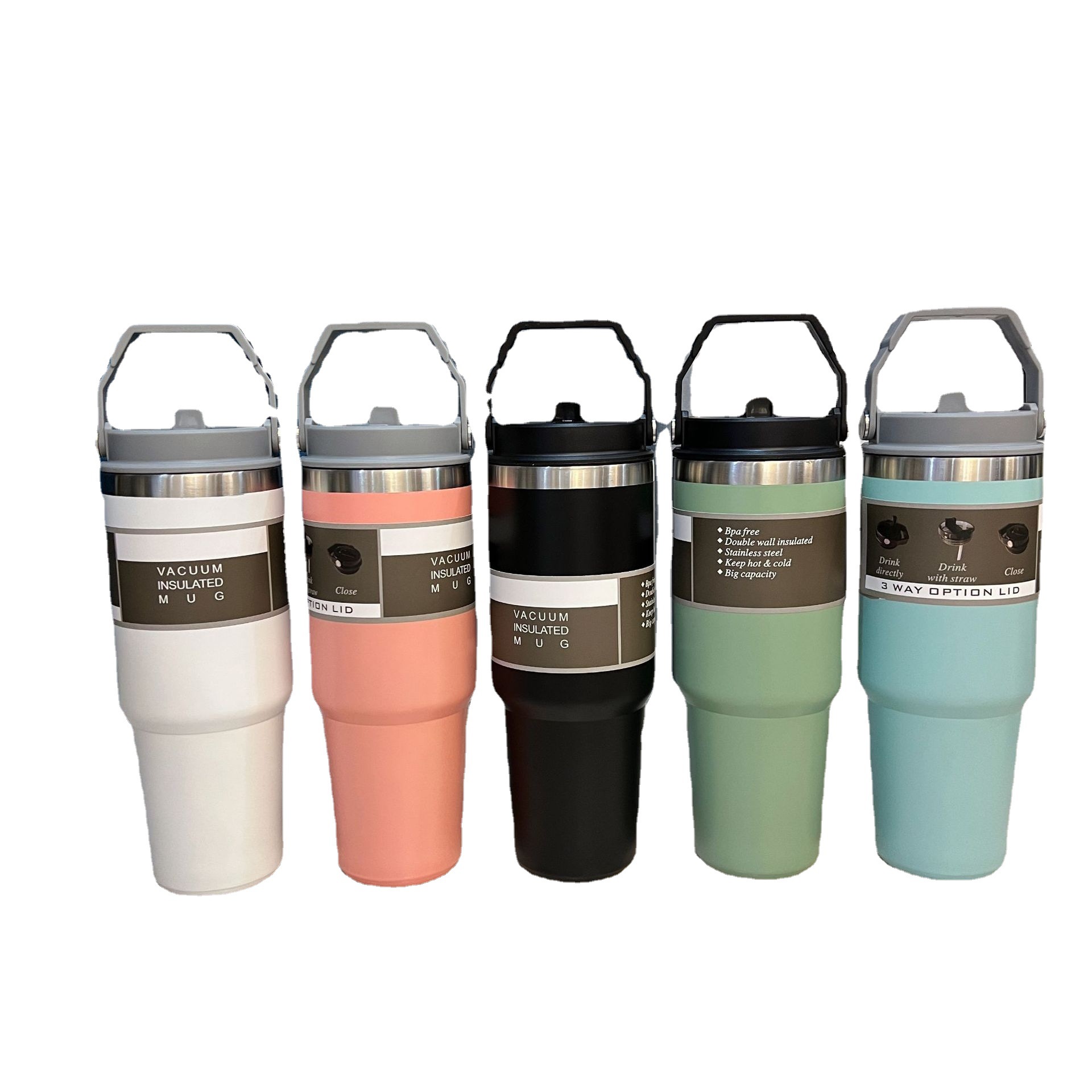 Portable Large Ice Cup Double-Layer Stainless Steel Heat and Cold Insulation Straw Cup Large Capacity New Car Coffee Cup Wholesale