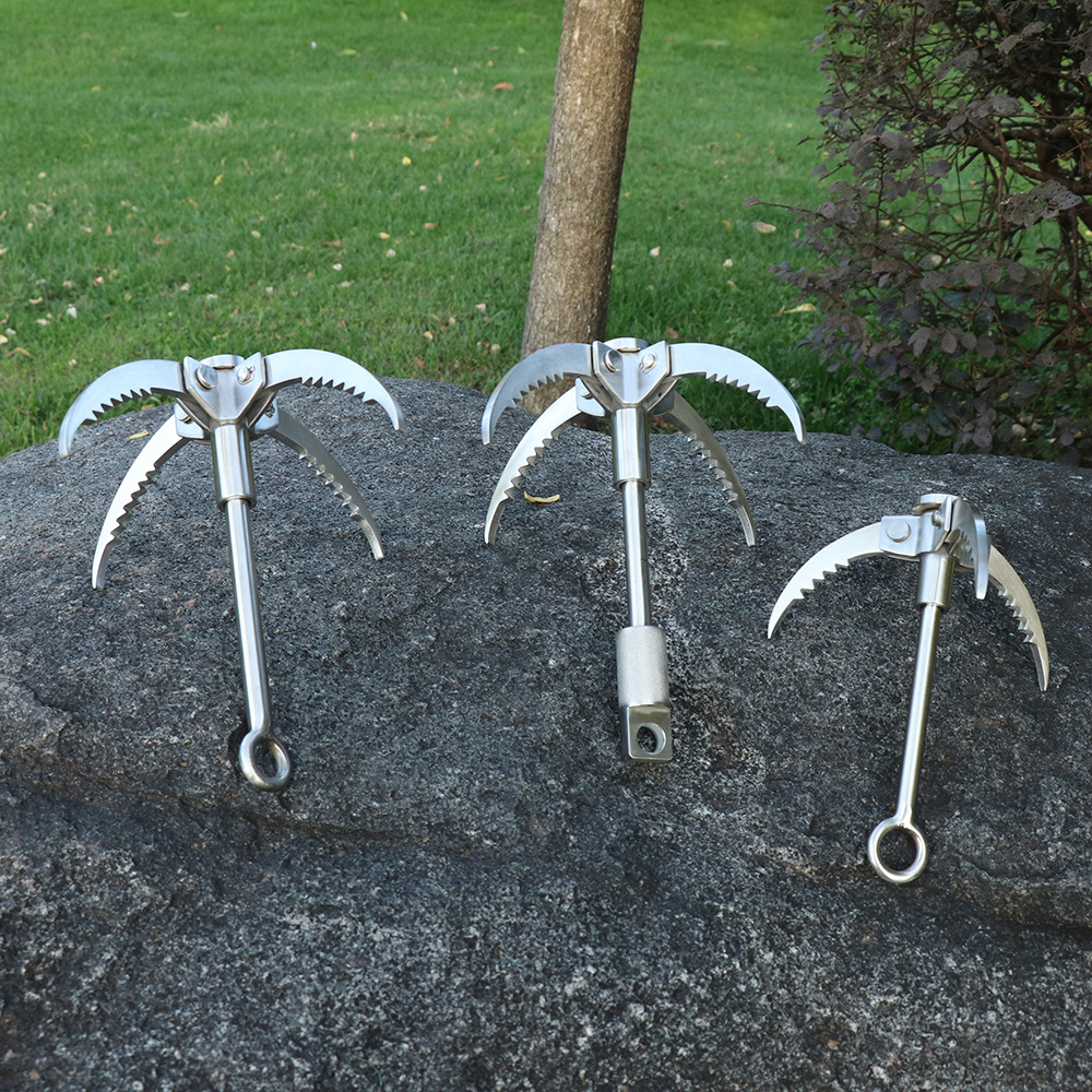 户外新款不锈钢大号飞虎爪 可折叠四爪攀岩 野营求生攀岩登山工具