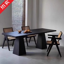z噢锦桐风新中式黑色实木餐桌现代白蜡木办公桌原木大板长方形工