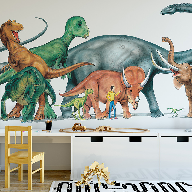 恐龙时代 个性壁画 儿童房背景墙卡通 大象动物 墙纸