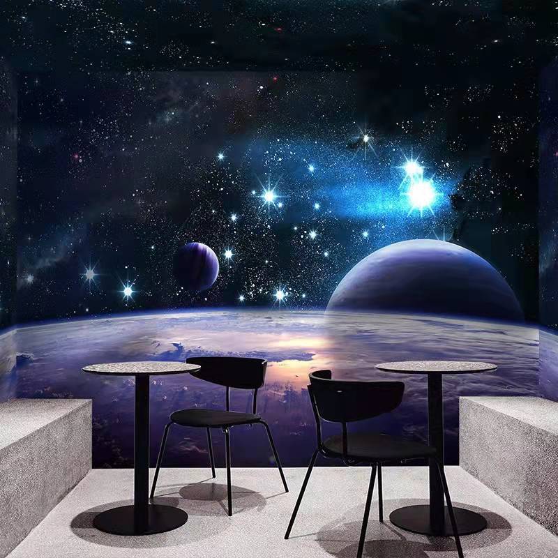 星空壁纸批发ktv主题背景墙酒店墙纸宇宙太空星球亚马逊代发壁画