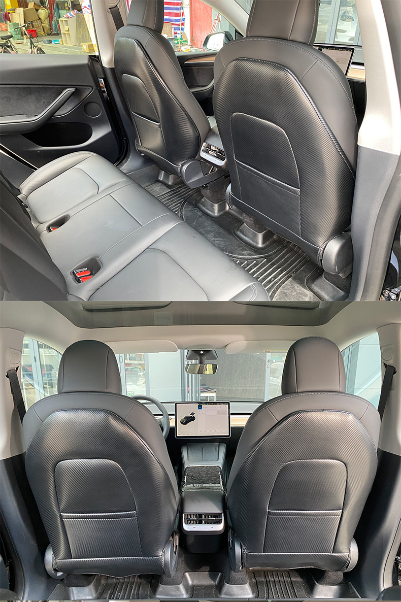 适用于特斯拉model3/y座椅防踢垫超纤皮后背后排防脏汽车保护套垫