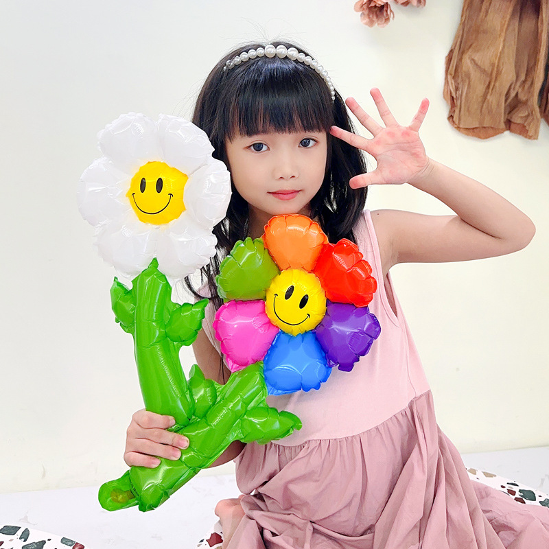 Teacher's Day Gift Qixi Little Daisy Bridal Bouquet Artificial Flower Aluminum Film Balloon Gift Birthday Scene Push Balloon