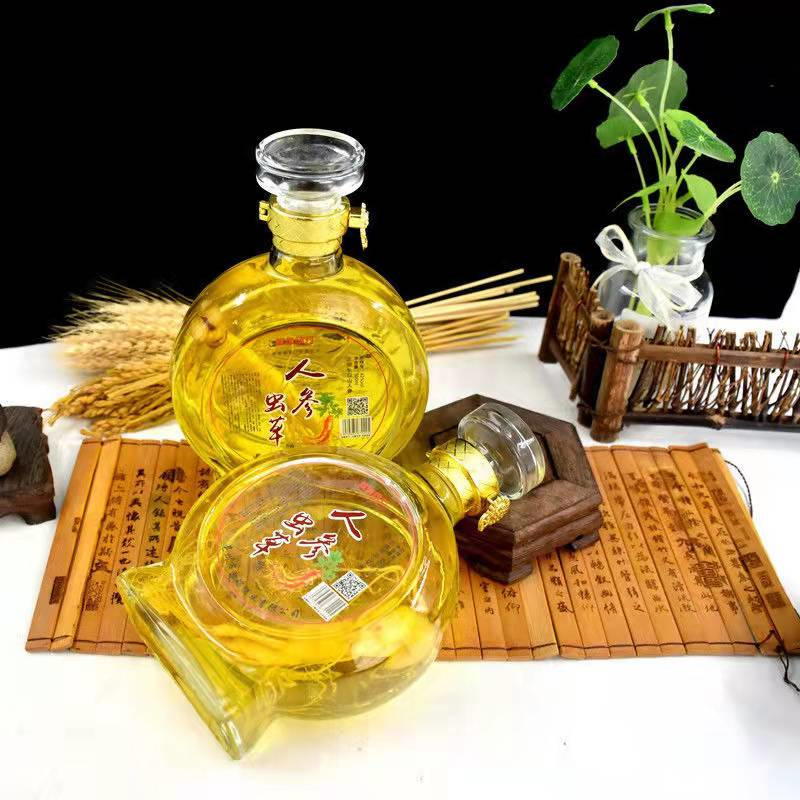 2瓶*500ml人参虫草酒木盒礼盒龙瓶装3年42度浓香型粮食酒礼酒