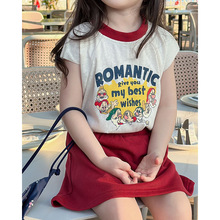 女童小矮人套装2024夏季新款中小童卡通字母上衣半身裙两件套