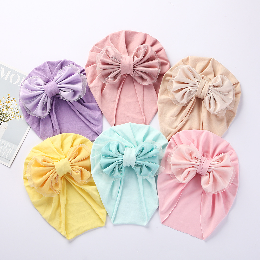 INS New Bright Baby Sleeve Cap Mesh Bow Children's Indian Hat Candy Color