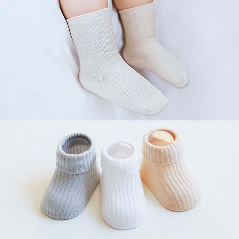 2019春秋纯棉婴儿袜子新生儿松口纯棉袜子男女儿童双针防滑松口袜