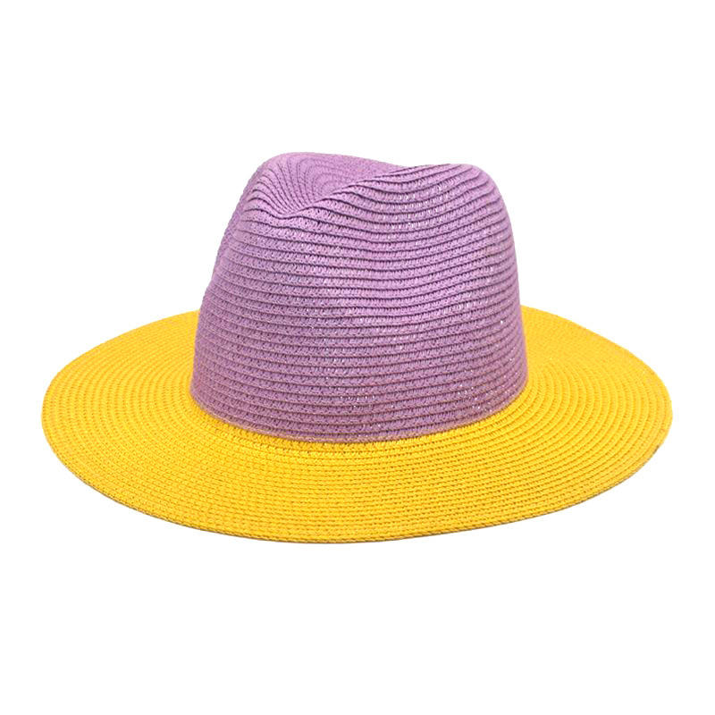 Cross-Border New Arrival Fashion Stitching Straw Hat Men and Women British Outdoor Travel Sun Protection Sun Hat with Wide Brim Two-Color Straw Hat