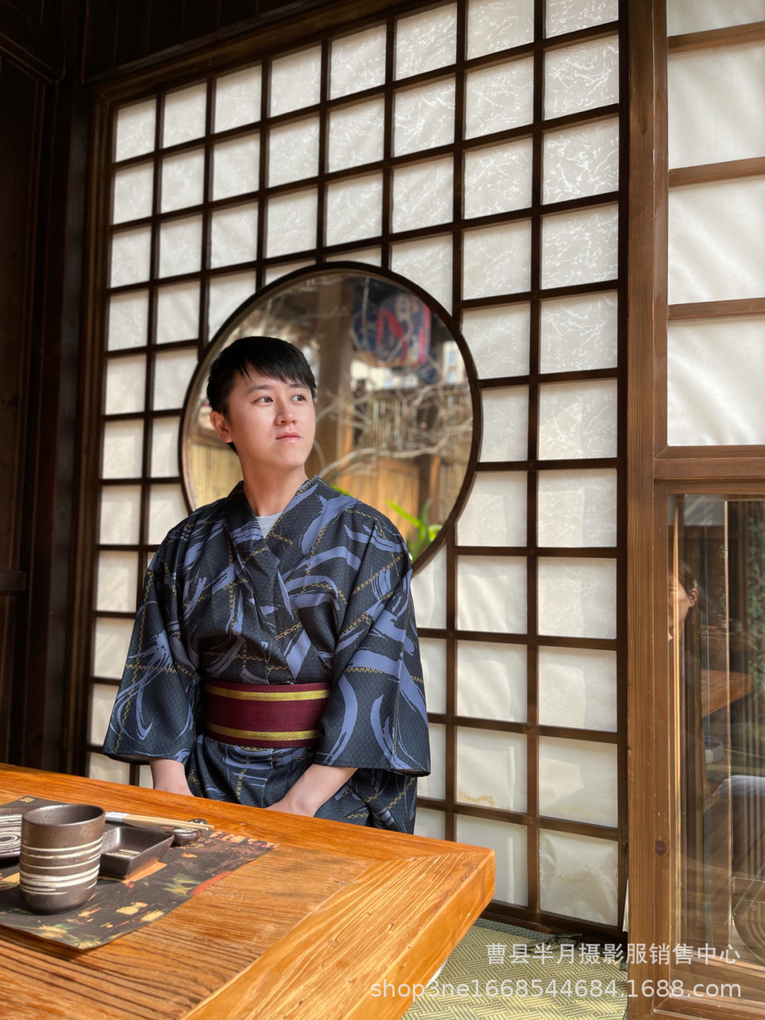 日本传统男士和服风浴衣睡衣火花大会武士款日系家居服和服配腰带
