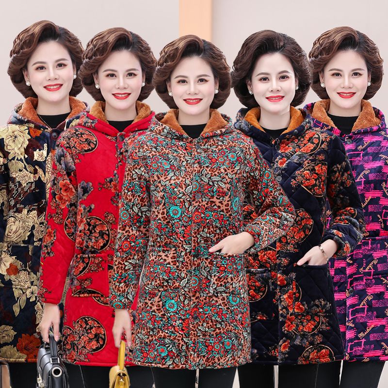 冬季棉服女2023新款中老年外套加绒加厚罩衣大码妈妈棉衣宽松棉袄