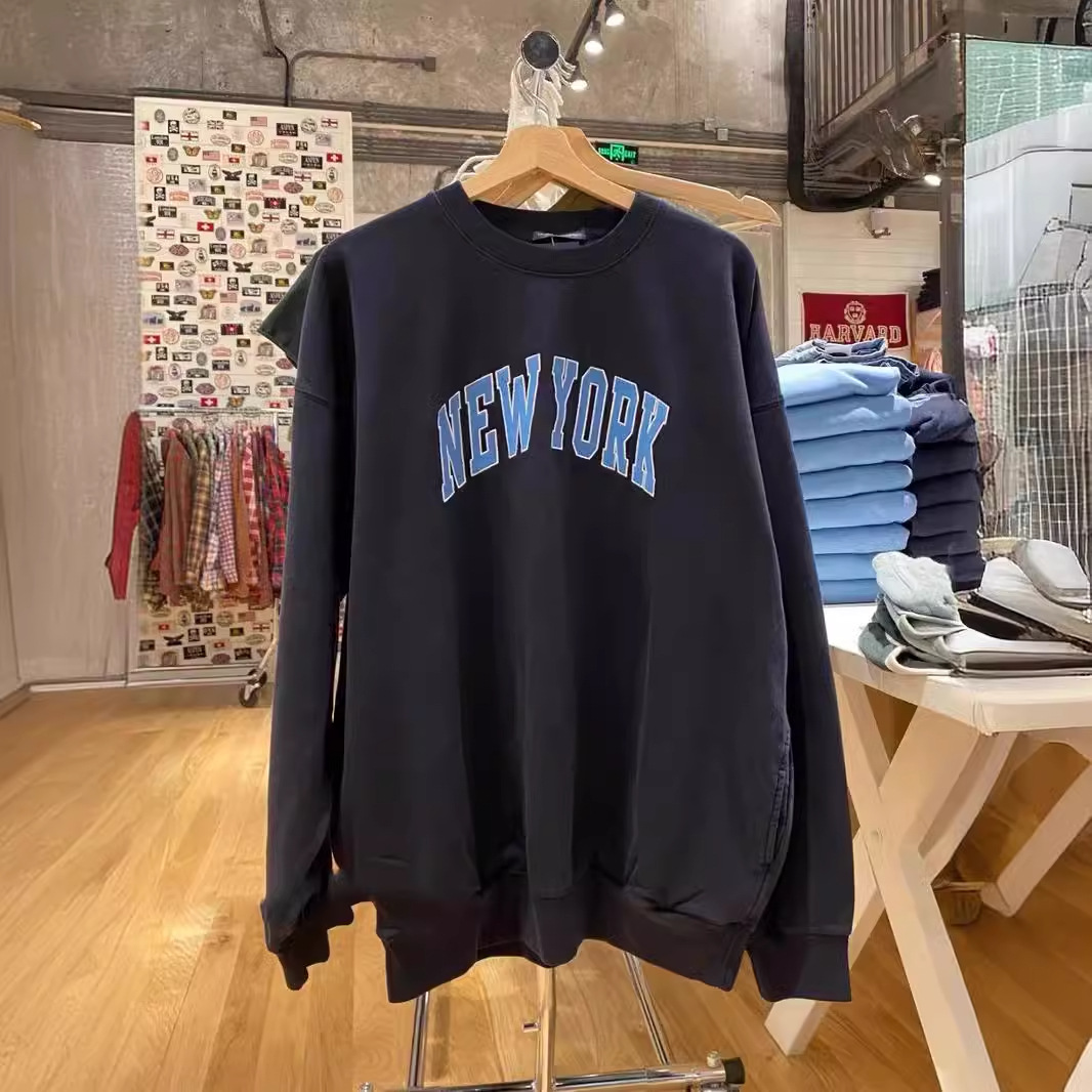 bm风纽约new york刺绣圆领套头卫衣女宽松显瘦加绒外套上衣ins