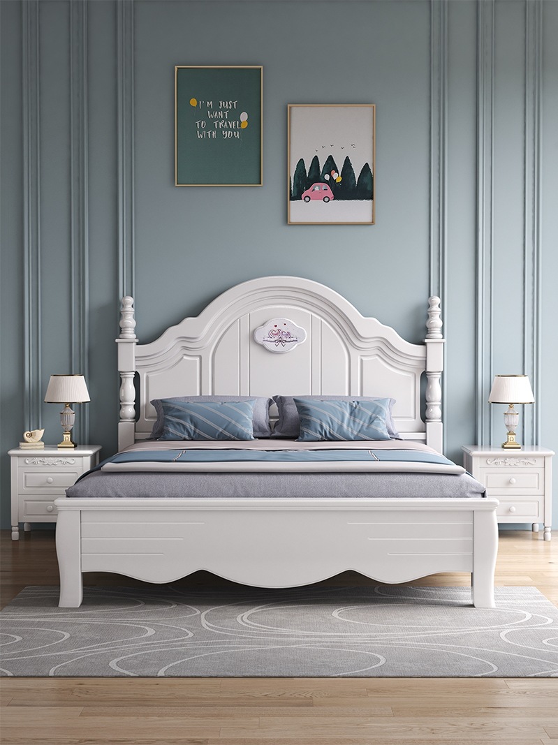 儿童床女孩公主床美式欧式实木床原木1.5米女生单人床储物少女床