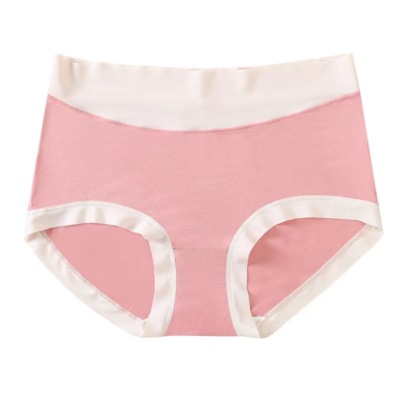 Japanese-Style Color Matching Girl's High Elastic Seamless Underwear Women's Mid-Waist Breathable Comfortable Silk Crotch Hip-Wrapped Contrast Color Briefs