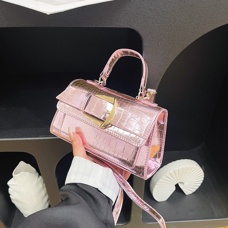 跨境漆皮亮面手提包包女夏季新款时尚质感单肩包鳄鱼纹洋气斜挎包