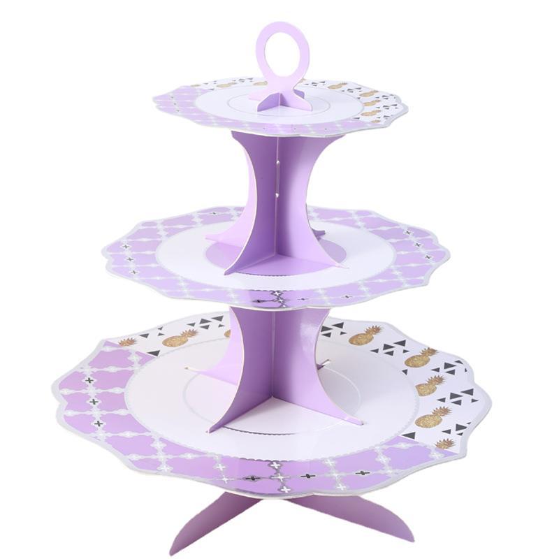 Cross-Border New Three-Layer Grid Gilding Tray Cake Stand Birthday Cake Display Scene Decorations