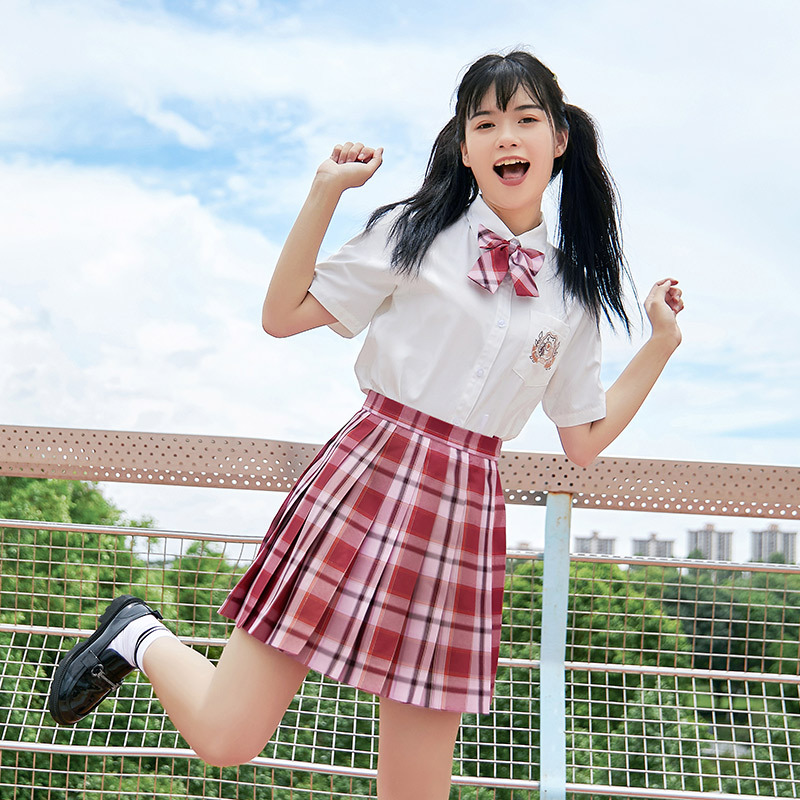 清新甜美网红炸街两件套夏季高中生校服女学生格裙jk制服三千浮花