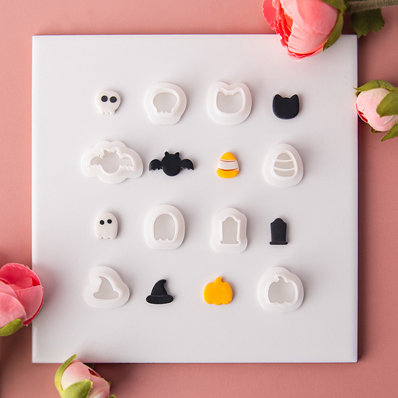 迷你万圣节软陶耳环粘土模具 蝙蝠幽灵饰品吊坠套装切模手作工具