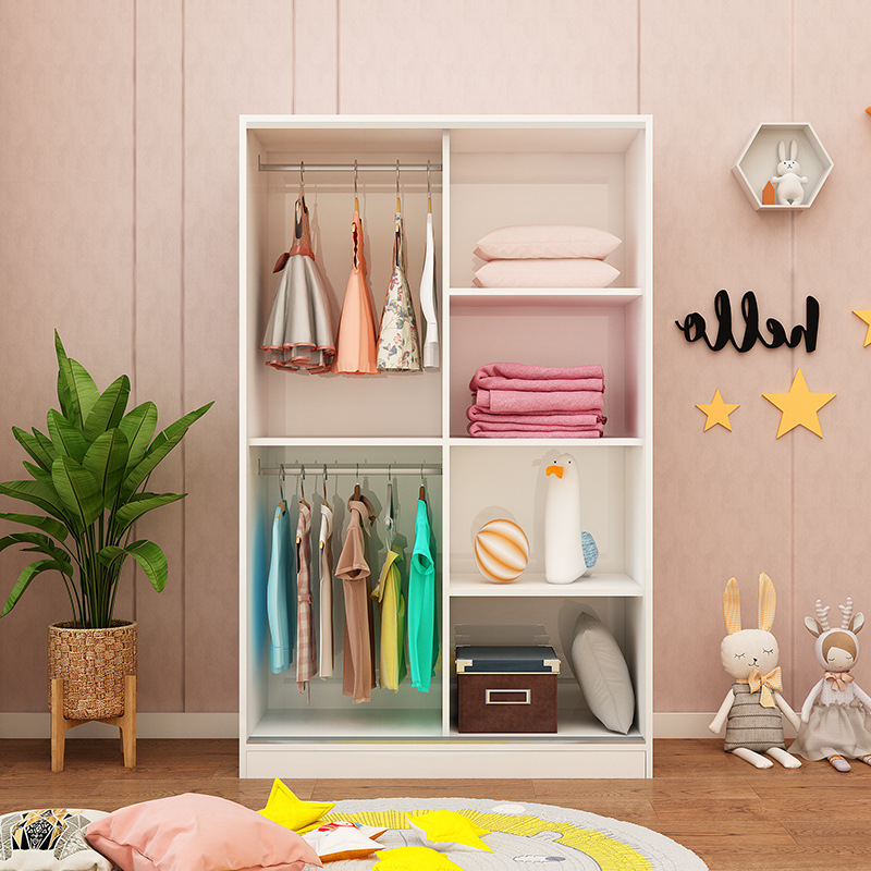 儿童衣柜实木白现代简约家用卧室柜子卡通风格男孩女孩儿童房衣橱